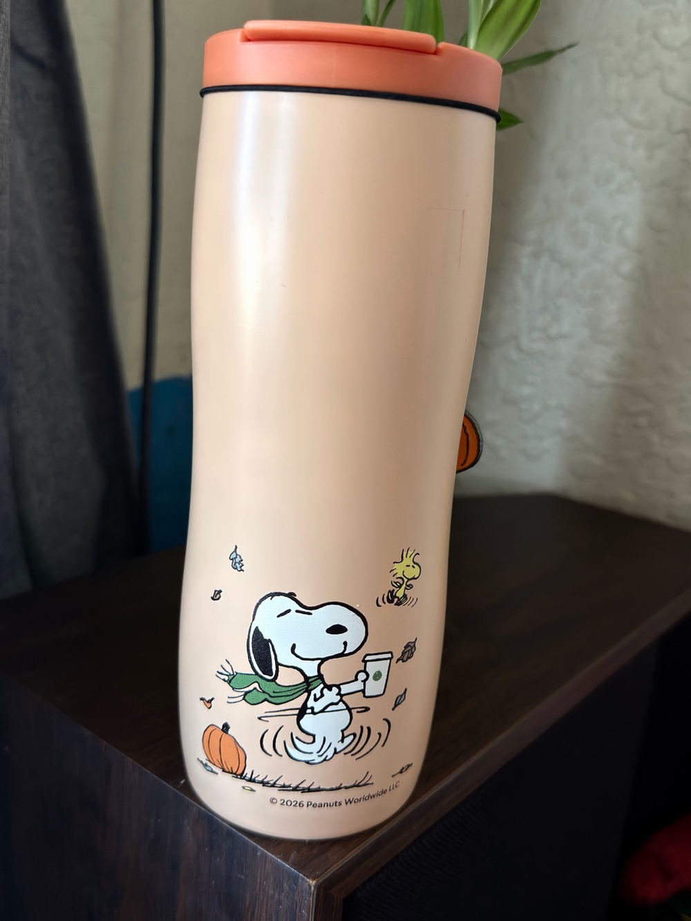 Peanuts Snoopy Peach Travel Tumbler with Lid